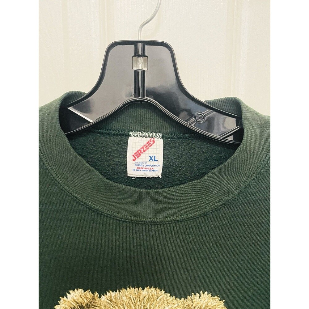 Vintage Teddy Bear Crew Neck Sweatshirt Jerzees - Dark Forest Green - Women’s XL - Picture 4 of 6